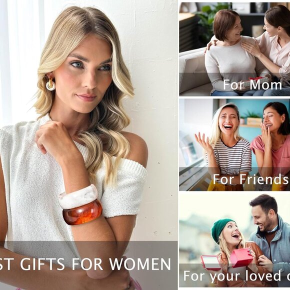 Colorful Resin Wide Geometric Acrylic Cuff Bangle for Women, Statement Jewelry - Picture 5 of 8